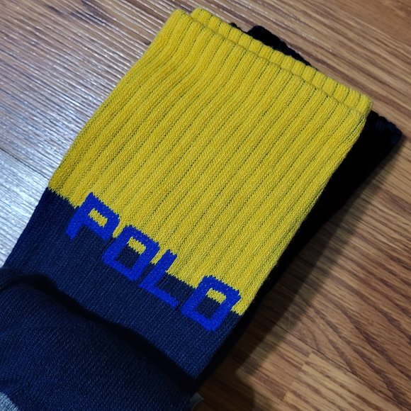 Polo Ralph Lauren Classic Sport Crew Sock 3-Pack Pair Yellow Navy Royal Blue - Picture 8 of 10